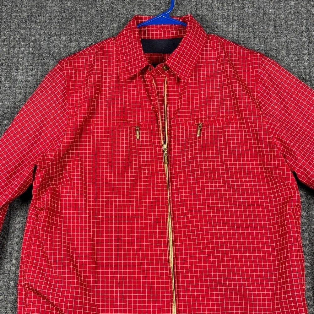 Vintage Catalina Women Red Grid Full Zip Lightweight Jacket Coat Size Medium 90s
